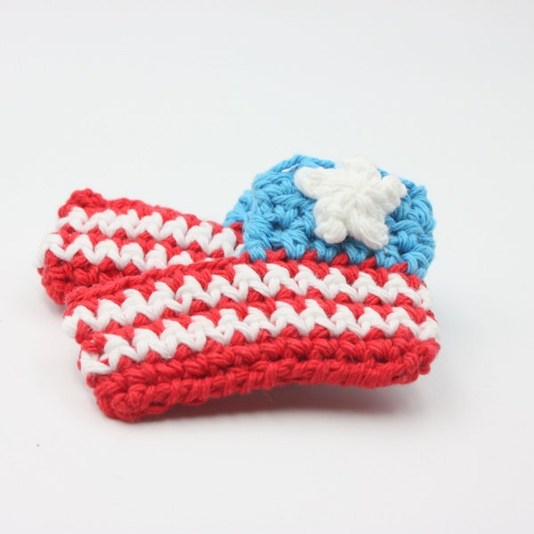 Red, White, Blue Preemie Baby Booties - July Baby Booties - Cotton Preemie Booties