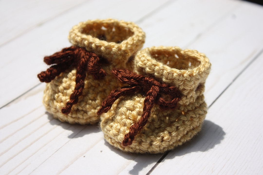 Gold Baby Booties With Brown Ties Fall Baby Booties Autumn Newborn Baby