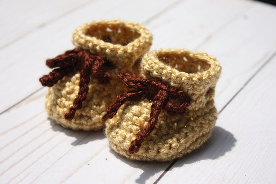 Gold Baby Booties With Brown Ties Fall Baby Booties Autumn Newborn Baby