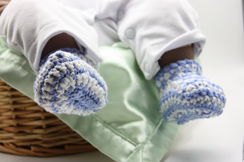 Blue White Striped Cotton Baby Booties Summer Newborn Booties Crochet