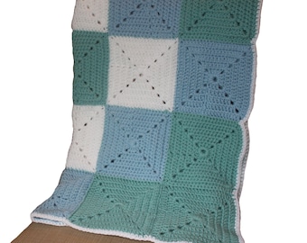 Blue and Green Granny Square Baby Blanket - Blue and Green Crocheted Baby Blanket - Baby Boy Baby Shower Gift -