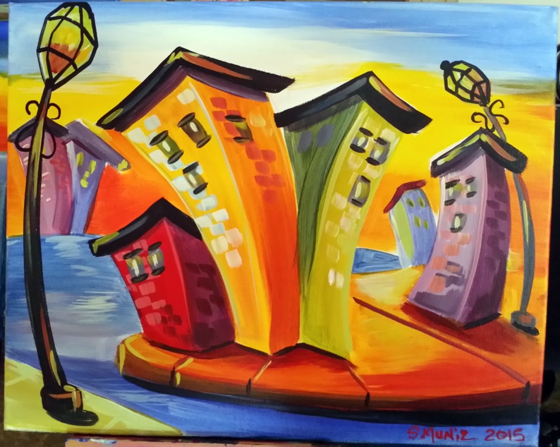acrylic-painting-of-abstract-swaying-buildings-with-a-bit-of-etsy
