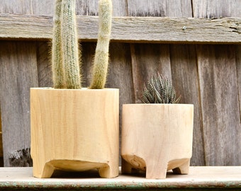 Modern Natural Timber Footed Indoor Plant Pot Planter