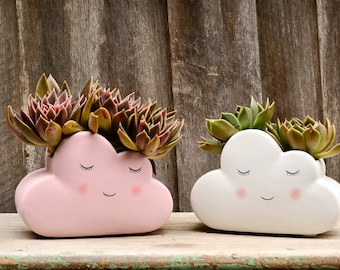 Cute Ceramic Pink and White Cloud Planter