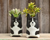 Handmade Cute 39 Huxley 39 Dog Black White Tall Plant Pot Planter