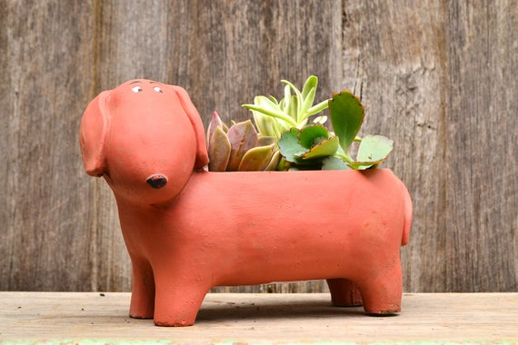 Dachshund Planter Flower Pot Red