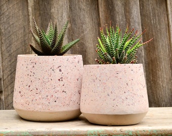 Multi Coloured Pink Terrazzo Concrete Stone Pot Planter