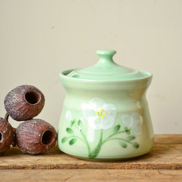 Handmade Pastel Green Stoneware Sugar Bowl with Removable Lid