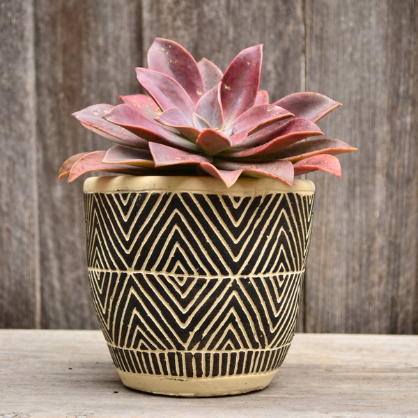 White and Black African Inspired Patterned Plant Pot Planter
