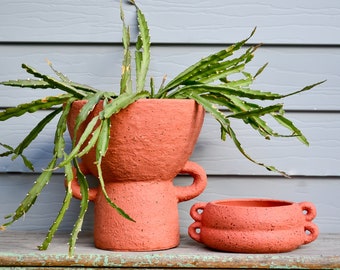 Sienna Orange Concrete Textured Speckled Pot Planter