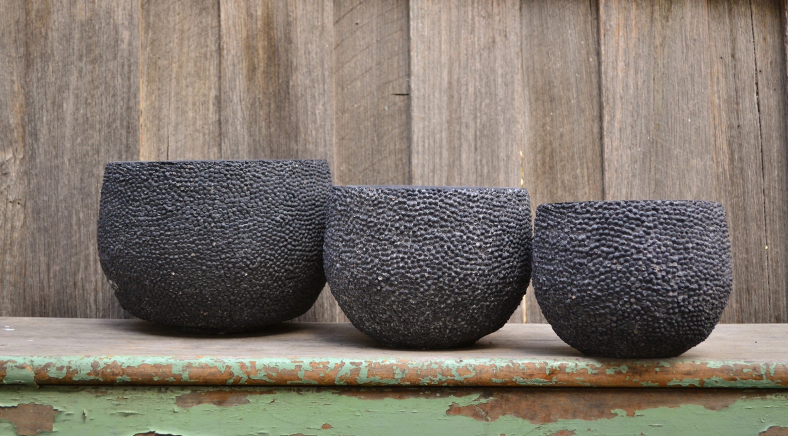 Black Textured Ceramic Round Plant Pot Planter Etsy