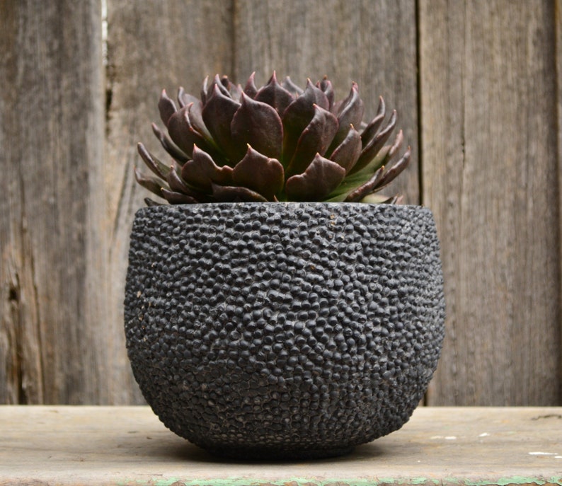 Black Textured Ceramic Round Plant Pot Planter Etsy