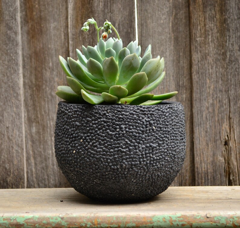 Black Textured Ceramic Round Plant Pot Planter Etsy