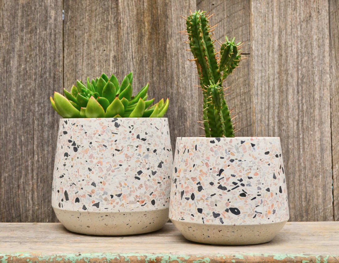 Multi Coloured Beige Terrazzo Concrete Stone Pot Planter Etsy