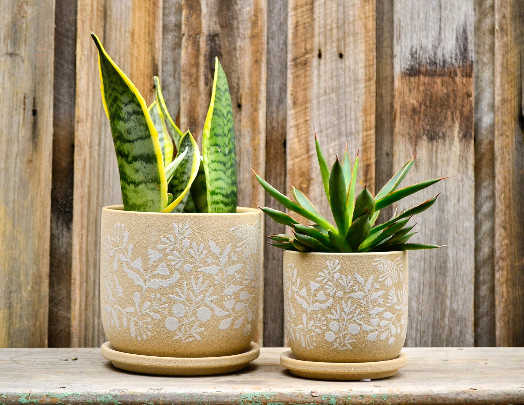 Mischa Textured Beige and White Botanical Embossed Plant Pot - Etsy