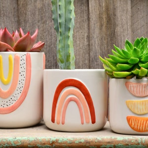 White Hand Painted Abstract Rainbow Planters Plant Pots