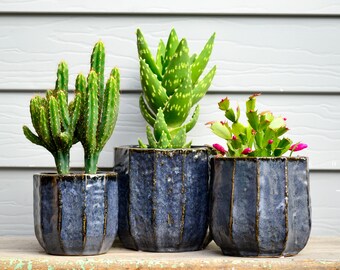 Beatrix Ceramic Dark Navy Textured Indoor Planter Pot