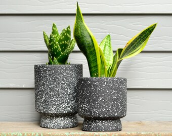 Minimalist Charcoal Speckled Concrete Plant Pot Planter