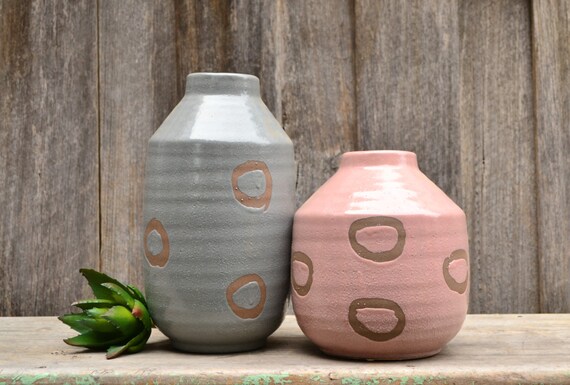 Amalfi Hand Glazed Grey Or Pink Pottery Vase Etsy