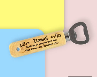 Best Man Gift, Wedding Party Gift, Engraved Wooden Bottle Opener, Personalised, Rustic Wedding Present, Groomsman, Father of the Groom/Bride
