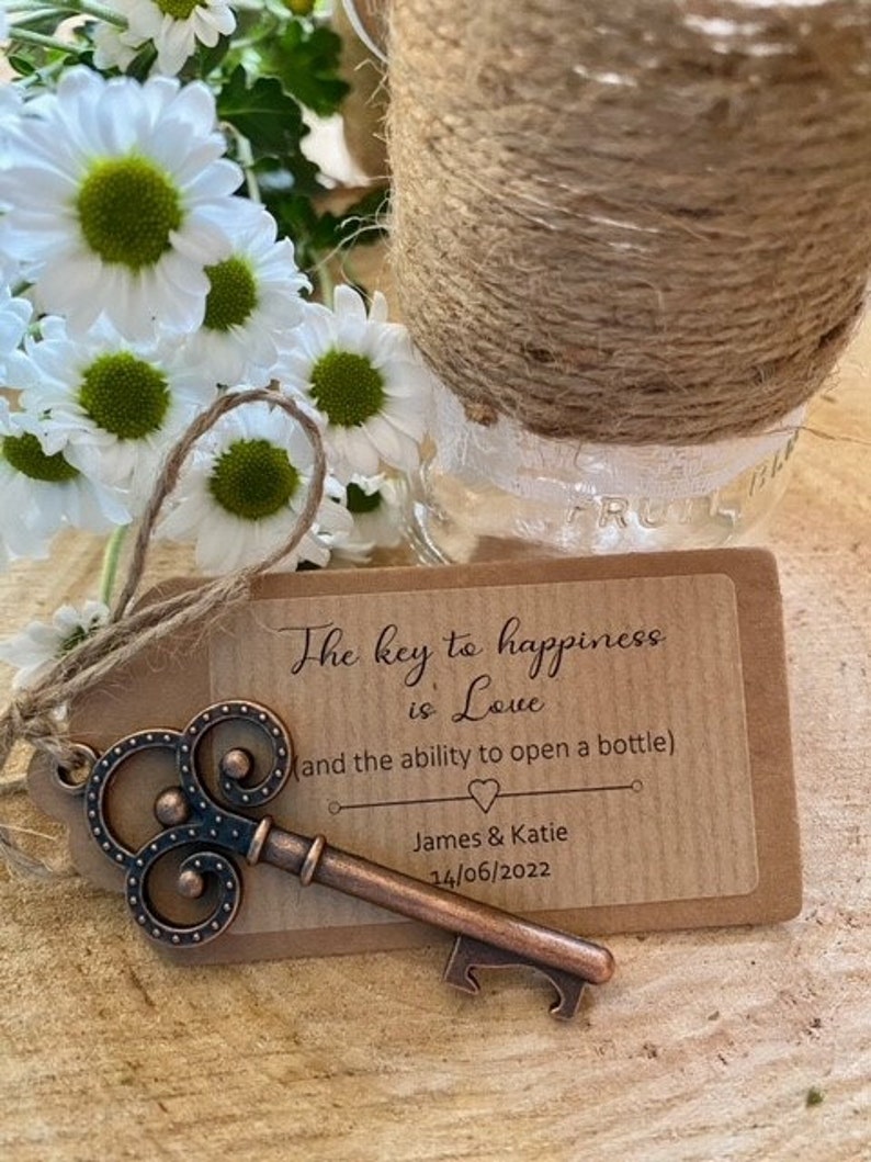 Key Bottle Opener Wedding Favour With Personalised Label Etsy UK