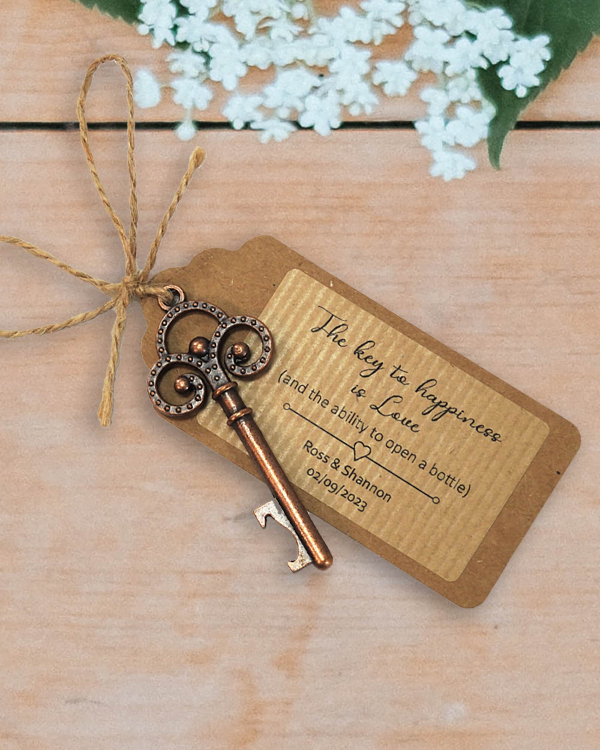 Wedding Key Bottle Opener Wedding Favour With Personalised Label - Pack Wedding Key Bottle Opener Wedding Favour With Personalised Label - Pack