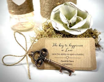 DIY Wedding Favours for Rustic Weddings, Make Your Own, Budget Friendly, Key Bottle Opener, Personalised Label, Assemble at Home, Practical