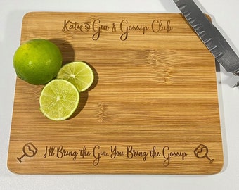 Gin Chopping Board - Personalised Gin and Gossip Club Gin Lovers Gift - Food and Drink Kitchenware Kitchen Cutting Board Cocktail Christmas