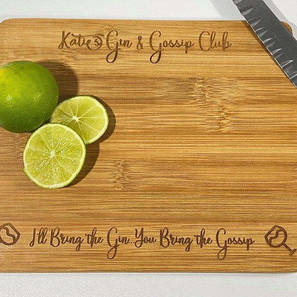 Gin Chopping Board - Personalised Gin and Gossip Club Gin Lovers Gift - Food and Drink Kitchenware Kitchen Cutting Board Cocktail Christmas