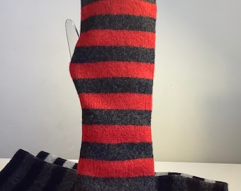 Arm warmers / fingerless gloves stripy and plain in soft merino wool