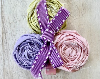 Lavender Flower Hair Clip, Floral Hair Clip, Layered Hair Flower, Rolled Flower Hair Clip, Toddler Flower Clip, Little Girl Hair Clip