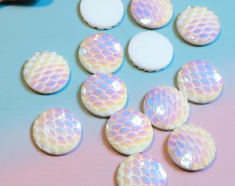 Cabujones de escamas de sirena de 12 mm - Oro rosa AB acrílico iridiscente con base plana - Juego de 12 - Suministros para manualidades