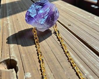 Raw Amethyst Nugget 18K Gold Plated Dainty Cable Chain Necklace | February Birthstone