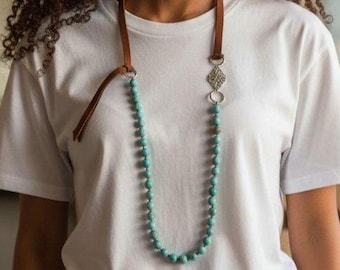 Rustic Suede & Turquoise Necklace | Genuine Leather and Natural Turquoise