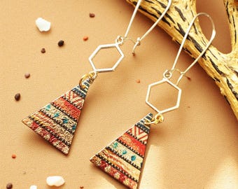 Gold Aztec Triangle Dangle Earrings: Boho Geometric Jewelry