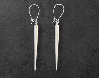 Silver Metal Spike Dangle Earrings - 2.8" Long, Unisex