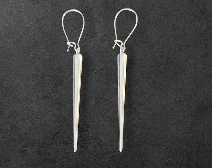 Silver Metal Spike Dangle Earrings - 2.8" Long, Unisex