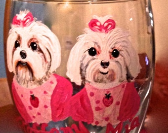 Dog wine glass, 2 dogs on a wine glass, dog wine glasses, custom wine glass, 2 pets on a wine glass