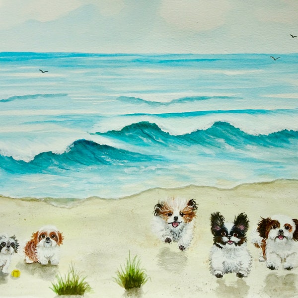 Shih Tzu Art Print, Shih Tzu Beach Art