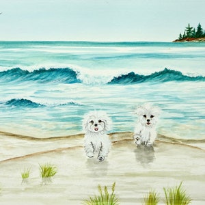 Maltese Art, Maltese Beach Print, Maltese print, fun Maltese dogs, Maltese beach, Maltese lover gift