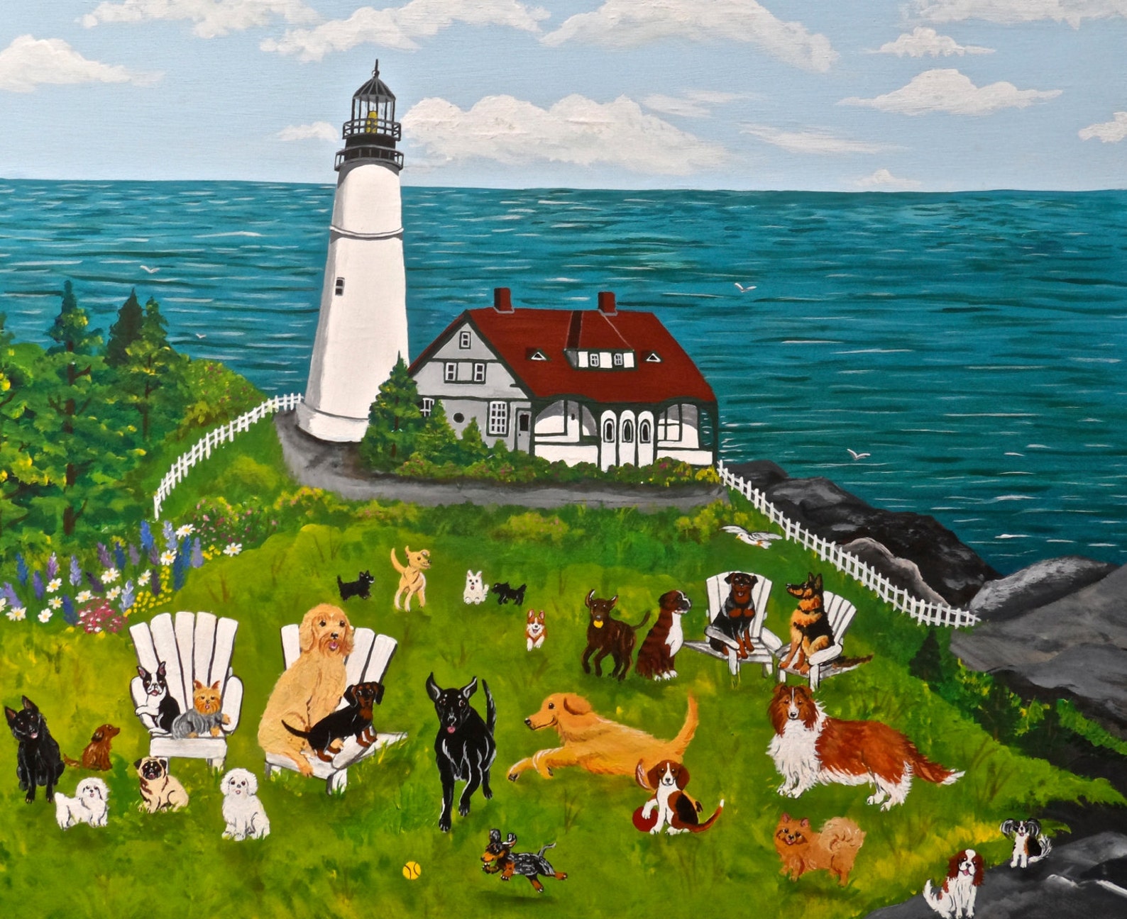 Dog Art Lighthouse Dog Playground Lighthouse Dogs Dog Art Etsy