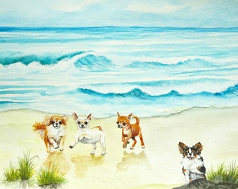 Chihuahua Art, Chihuahua Beach  Print, Chihuahua print, fun chihuahua art, Chihuahua beach, chihuahua painting, Chihuahua lover gift