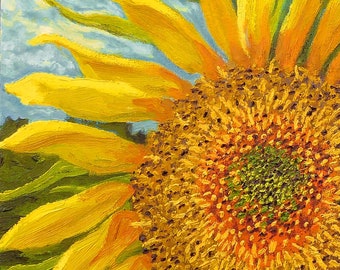 Sunflower Giclee Print, Bright Yellow Sunflower, Giclee Print of an Oil painting of a Sunflower