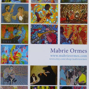 Cartes de jazz, musiciens sur scène, musiciens afro-américains, jazz, cartes d'art pour improvisation, oeuvres d'art originales, images inspirées de la musique