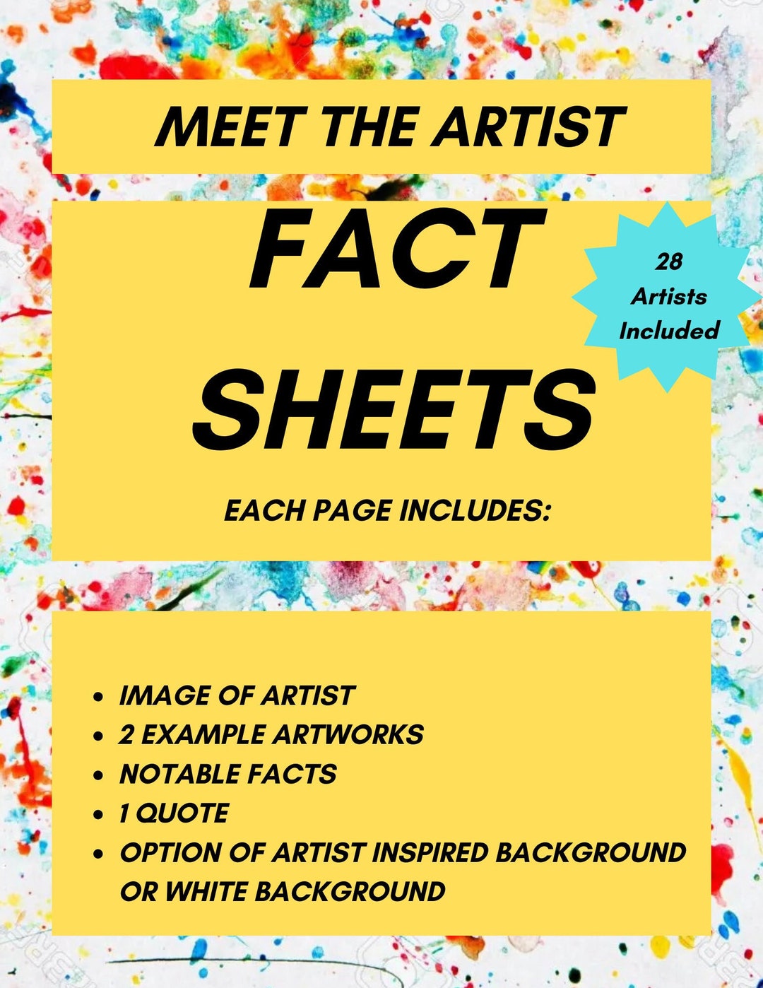 Meet The Artist Famous Artists Fact Sheets Etsy Meet The Artist Famous Artists Fact Sheets Etsy