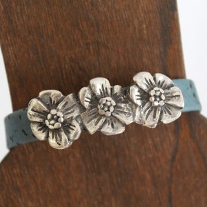 Blue Cork Flower Bracelet, Natural Cork with Antique Silver Flower Slider