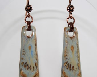 Rustic Boho Blue and Copper Ceramic Dangle Earrings