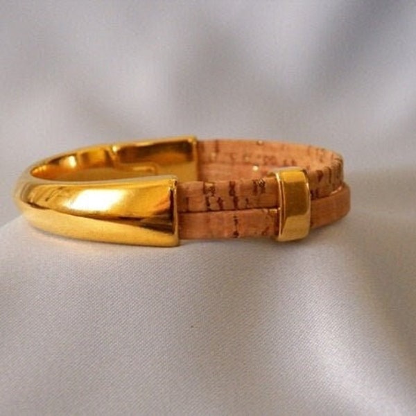 Natural Portuguese Cork with Gold Flecks & Gold Half Cuff Bracelet