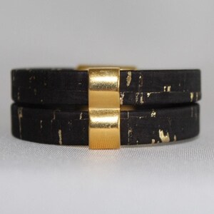 Black and Gold Cork Bracelet Two Strands of Black Cork with Gold Flecks and Magnetic Clasp