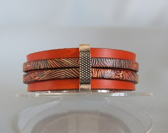 Two Tiered Coral Leather Bracelet